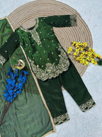 Evanik Green Designer Party Wear Look Kids Top Salwar & Dupata | Grocsy