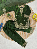 Evanik Green Designer Party Wear Look Kids Top Salwar & Dupata | Grocsy