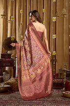 Monjolika Fashion Onion Pink Banarasi Cotton Silk Blend Digital Print Saree With Blouse Piece | Grocsy