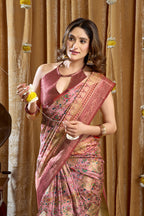 Monjolika Fashion Onion Pink Banarasi Cotton Silk Blend Digital Print Saree With Blouse Piece | Grocsy