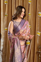 Monjolika Fashion Lavender Purple Banarasi Cotton Silk Blend Digital Print Saree With Blouse Piece | Grocsy