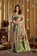 Monjolika Fashion Olive Green Banarasi Cotton Silk Blend Digital Print Saree With Blouse Piece | Grocsy