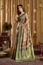Monjolika Fashion Olive Green Banarasi Cotton Silk Blend Digital Print Saree With Blouse Piece | Grocsy