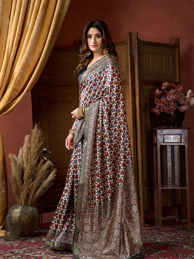 Monjolika Fashion Multicolor Faux Crepe Silk Printed Saree with Blouse Piece | Grocsy