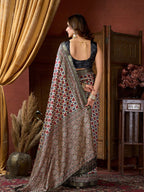 Monjolika Fashion Multicolor Faux Crepe Silk Printed Saree with Blouse Piece | Grocsy