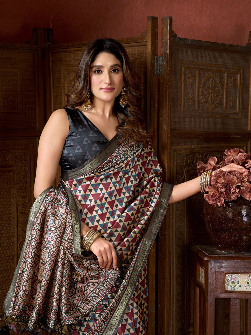 Monjolika Fashion Multicolor Faux Crepe Silk Printed Saree with Blouse Piece | Grocsy