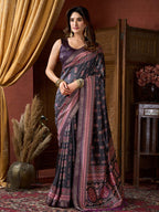 Monjolika Fashion Black Faux Crepe Silk Printed Saree with Blouse Piece | Grocsy
