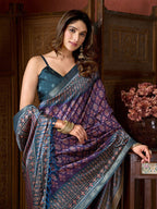 Monjolika Fashion Purple Faux Crepe Silk Printed Saree with Blouse Piece | Grocsy