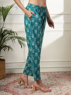 Yufta Cotton Straight Turquoise Blue Kurta Dupatta Set | Grocsy