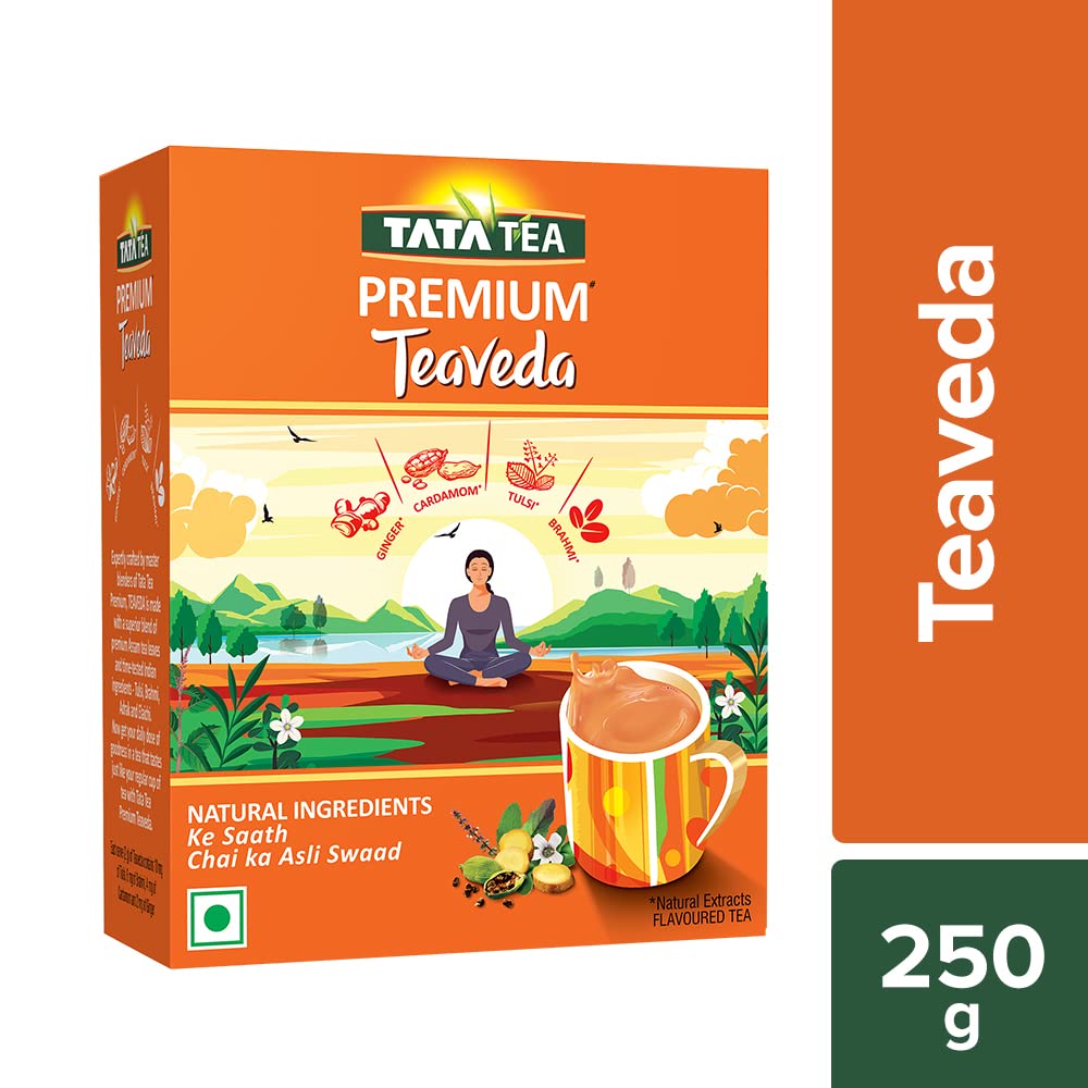 Tata Tea Teaveda Powder | Premium Assam Tea Leaves | Made With Goodness of Indian Herbals - Tulsi, Elaichi, Ginger & Brahmi | Grocsy