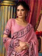 Monjolika Fashion Pink Cotton Blend Warli Work Saree with Unstitched Blouse | Grocsy