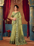 Monjolika Fashion Light Green Cotton Blend Warli Work Saree with Unstitched Blouse | Grocsy