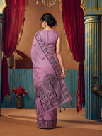 Monjolika Fashion Lavender Cotton Blend Warli Work Saree with Unstitched Blouse | Grocsy