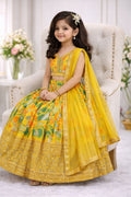 Evanik Yellow Georgette Digital Printed Wedding Kids Lehenga Choli | Grocsy