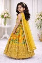 Evanik Yellow Georgette Digital Printed Wedding Kids Lehenga Choli | Grocsy