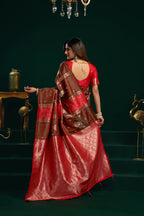 Monjolika Fashion Dark Brown Soft Banarasi Silk Blend Zari Weaving Saree With Blouse Piece | Grocsy