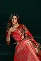 Monjolika Fashion Dark Brown Soft Banarasi Silk Blend Zari Weaving Saree With Blouse Piece | Grocsy