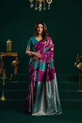 Monjolika Fashion Purple Soft Banarasi Silk Blend Zari Weaving Saree With Blouse Piece | Grocsy