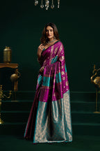 Monjolika Fashion Purple Soft Banarasi Silk Blend Zari Weaving Saree With Blouse Piece | Grocsy