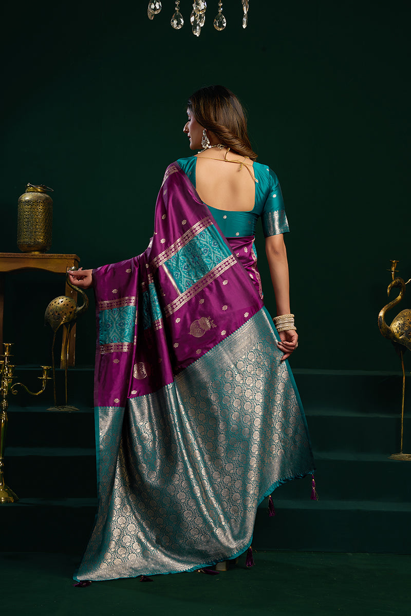 Monjolika Fashion Purple Soft Banarasi Silk Blend Zari Weaving Saree With Blouse Piece | Grocsy