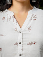 Yufta Brown And White Cotton Linen Flare Shirt Style Top | Grocsy