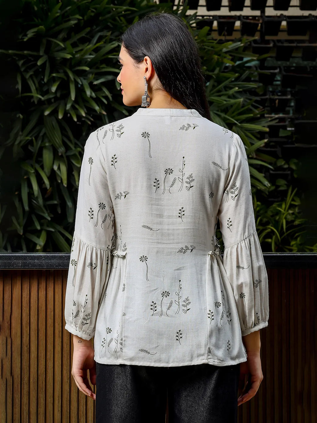 Yufta Green And White Cotton Linen Flare Shirt Style Top | Grocsy