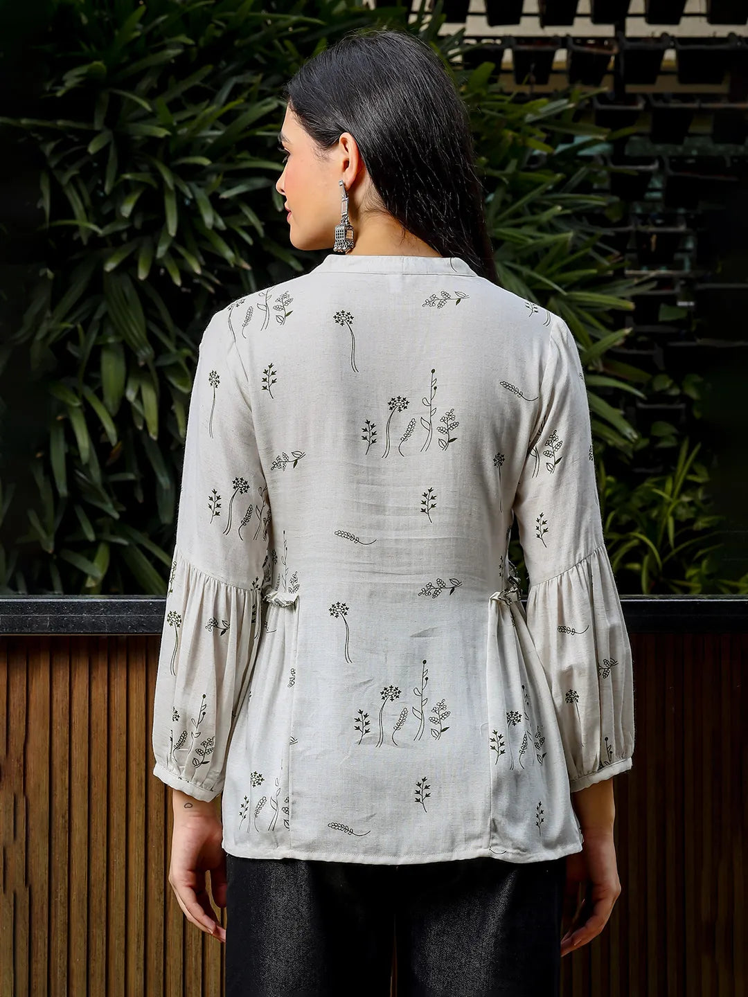 Yufta Green And White Cotton Linen Flare Shirt Style Top | Grocsy