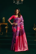 Monjolika Fashion Violet Soft Banarasi Silk Blend Zari Weaving Saree With Blouse Piece | Grocsy