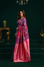 Monjolika Fashion Violet Soft Banarasi Silk Blend Zari Weaving Saree With Blouse Piece | Grocsy