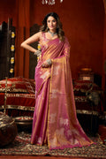 Monjolika Fashion Pink Tissue Silk Blend Saree With Cow Butta weaving work | Grocsy