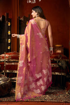 Monjolika Fashion Pink Tissue Silk Blend Saree With Cow Butta weaving work | Grocsy