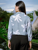 Yufta Green Cotton Linen Bishop Sleeve Shirt Style Top | Grocsy