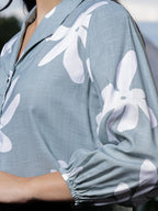 Yufta Green Cotton Linen Bishop Sleeve Shirt Style Top | Grocsy