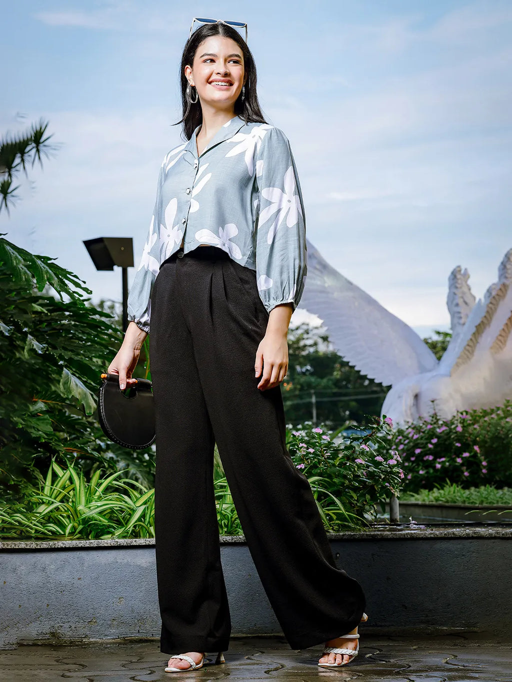 Yufta Green Cotton Linen Bishop Sleeve Shirt Style Top | Grocsy