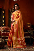 Monjolika Fashion Orange Tissue Silk Blend Saree With Cow Butta weaving work | Grocsy