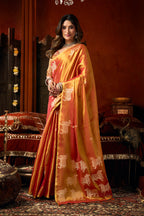 Monjolika Fashion Orange Tissue Silk Blend Saree With Cow Butta weaving work | Grocsy