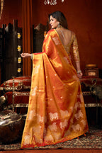 Monjolika Fashion Orange Tissue Silk Blend Saree With Cow Butta weaving work | Grocsy