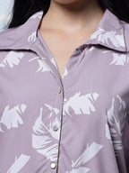 Yufta Purple Liva Collar Shirt Style Top | Grocsy