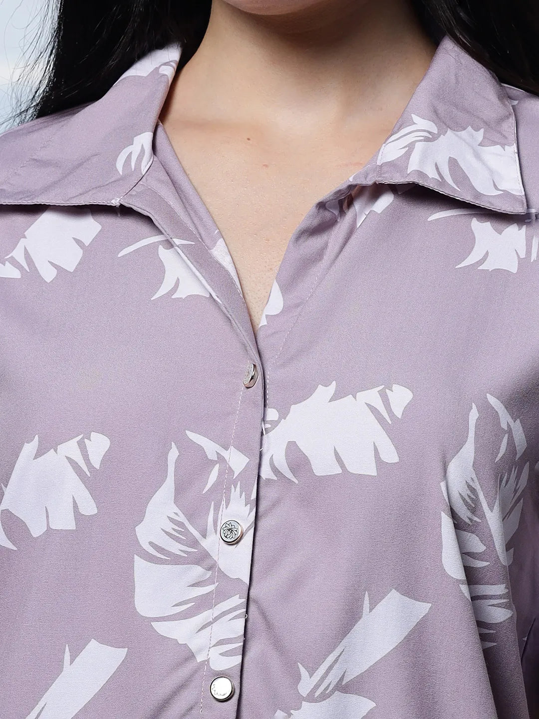 Yufta Purple Liva Collar Shirt Style Top | Grocsy
