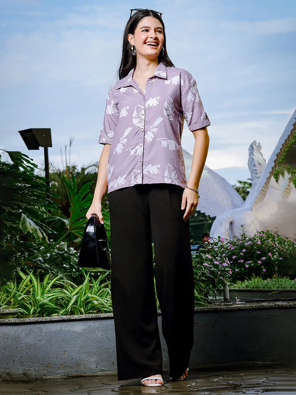 Yufta Purple Liva Collar Shirt Style Top | Grocsy