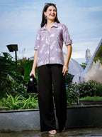 Yufta Purple Liva Collar Shirt Style Top | Grocsy