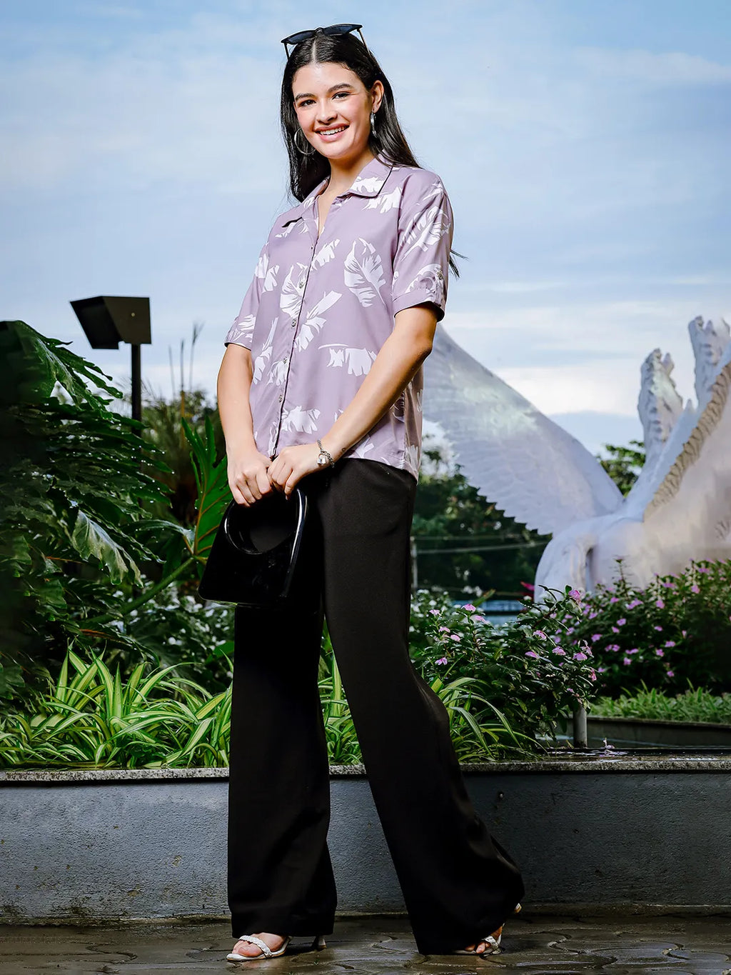 Yufta Purple Liva Collar Shirt Style Top | Grocsy