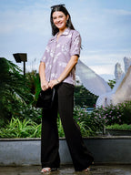 Yufta Purple Liva Collar Shirt Style Top | Grocsy