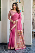 Monjolika Fashion Onion Pink Cotton Blend Jacquard Saree with Traditional Paithani Pallu | Grocsy
