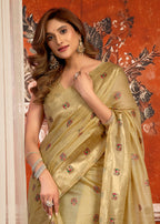 Monjolika Fashion Beige Kota Silk Blend Paithani Saree with Meenakari Floral Bootis | Grocsy