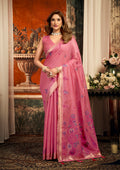 Monjolika Fashion Rose Pink Cotton Blend Saree with Meenakari Work And unstiched Blouse | Grocsy