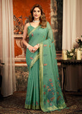 Monjolika Fashion Teal Cotton Blend Saree with Meenakari Work And unstiched Blouse | Grocsy