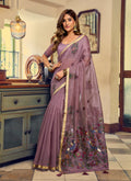 Monjolika Fashion Mauve Cotton Blend Saree With Litchi Work & Tassels | Grocsy
