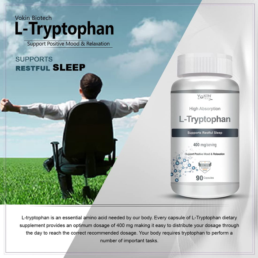 Vokin biotech L-Tryptophan – Support Positive Mood & Relaxation- 400mg | Grocsy