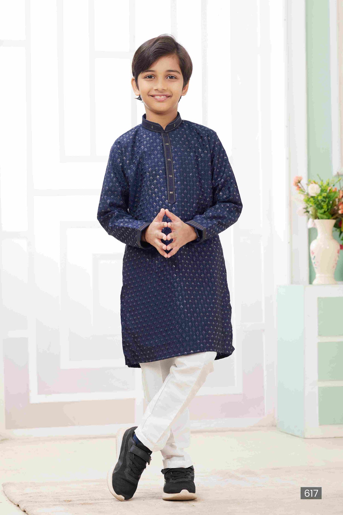 Raivat Ethnic Art Silk Embroidery Work Kids Kurta Pajama In Blue Colour | Grocsy